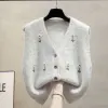 Cuello en V bordado flores punto cardigan chaleco mujer suelto flaco outwear vintage suéter chaleco canaleta outwear details Picture